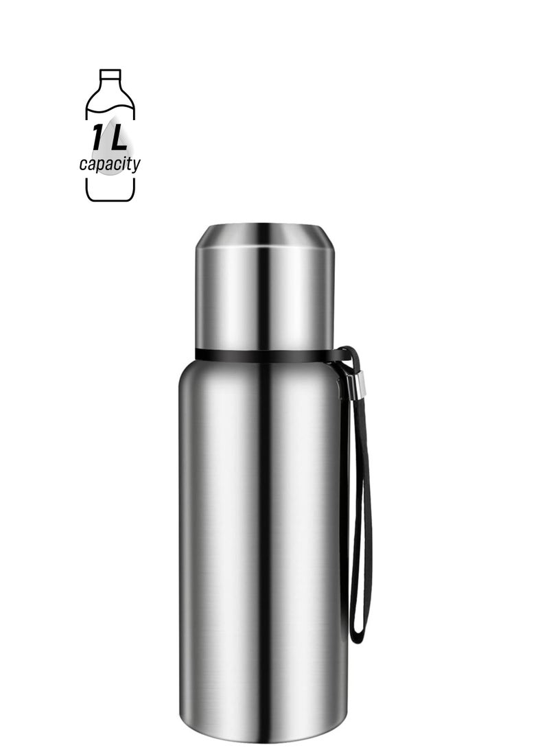 TYCOM Thermal Insulated Water Bottle 1000 ML With LED 316 Stainless Steel Double Wall Vacuum insulated Water Bottles for Hot Cold Water Gym Bottle Flask Bottle LED Display Silver.  - Image 1