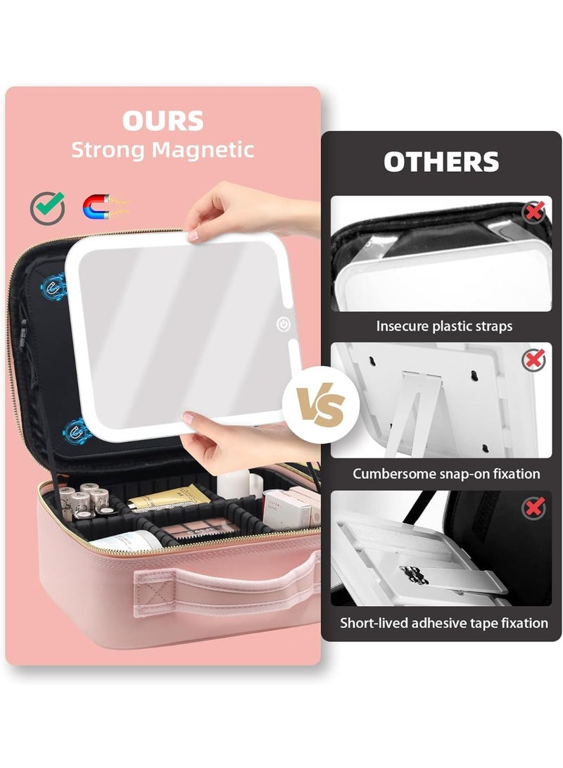 Travel makeup organizer case with a magnetically removable 360-degree illuminated mirror and LED lighting. - Image 5
