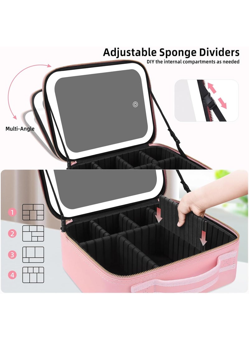 Travel makeup organizer case with a magnetically removable 360-degree illuminated mirror and LED lighting. - Image 3