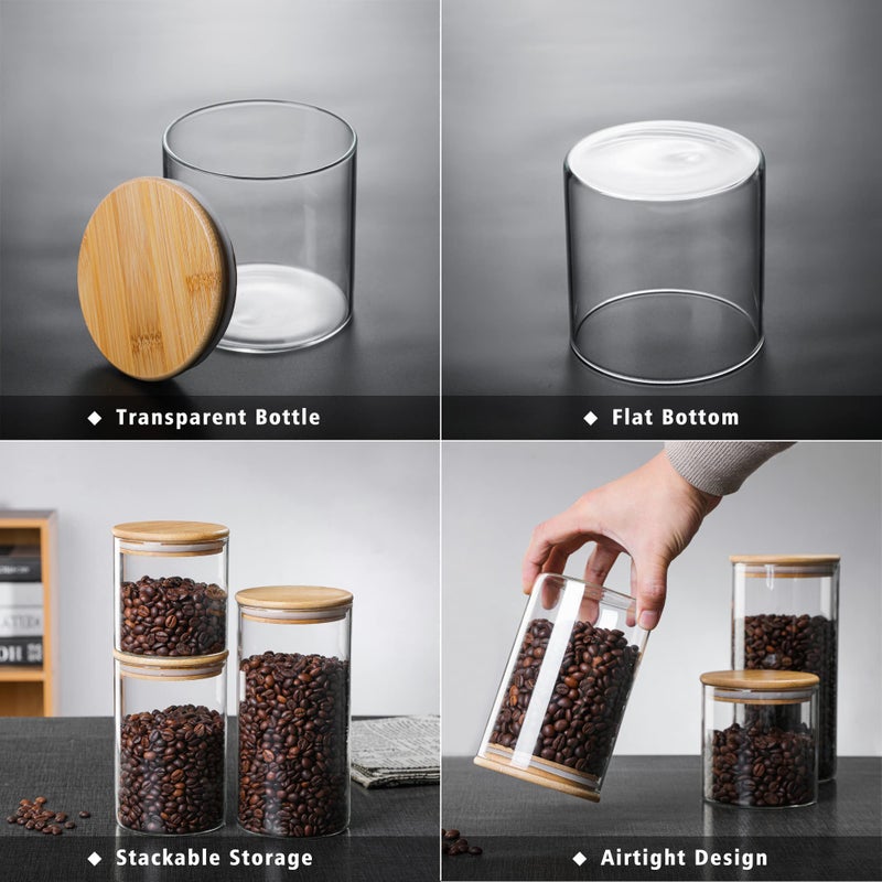MOLFUJ 550 ML / 18 FL Oz Glass Storage Container with Wood Lid, Stackable Clear Decorative Organizer Bottle Canister Pantry Jar with Air Tight Wooden Lid for Food, Coffee, Candy, Sugar, Salt, Tea - Image 5