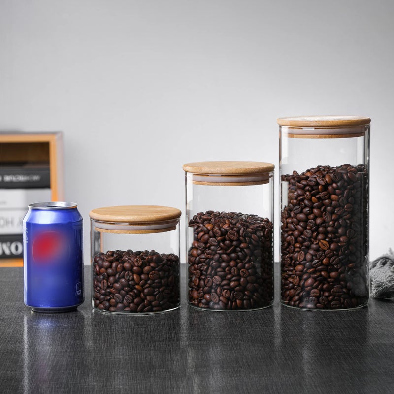 MOLFUJ 550 ML / 18 FL Oz Glass Storage Container with Wood Lid, Stackable Clear Decorative Organizer Bottle Canister Pantry Jar with Air Tight Wooden Lid for Food, Coffee, Candy, Sugar, Salt, Tea - Image 4