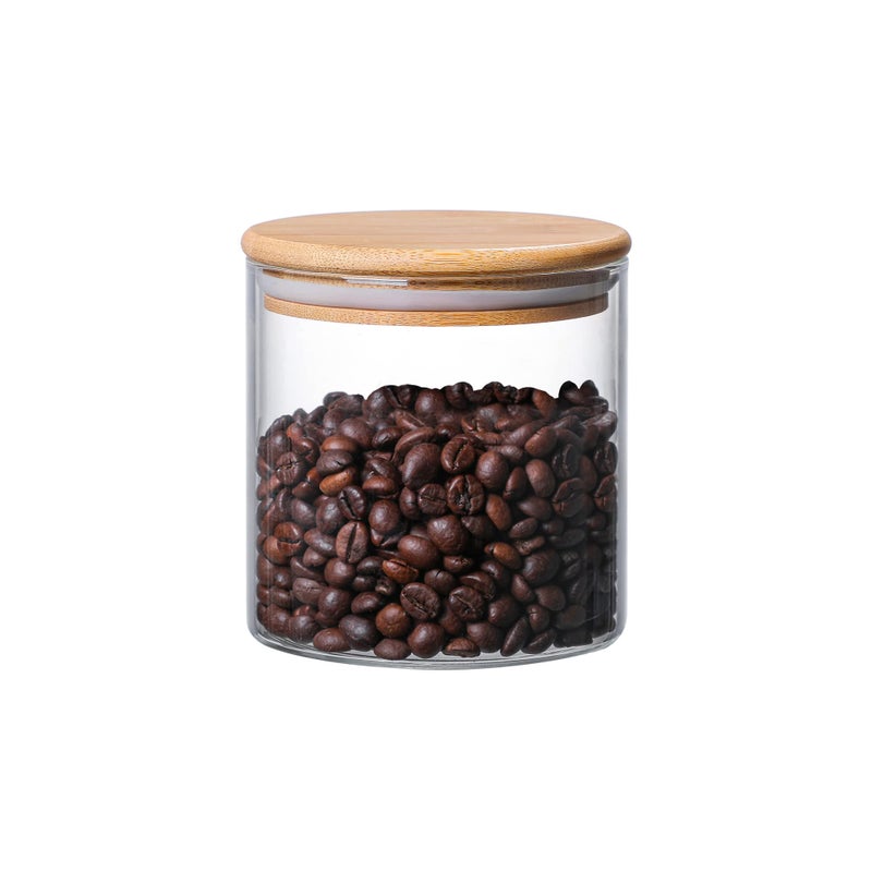 MOLFUJ 550 ML / 18 FL Oz Glass Storage Container with Wood Lid, Stackable Clear Decorative Organizer Bottle Canister Pantry Jar with Air Tight Wooden Lid for Food, Coffee, Candy, Sugar, Salt, Tea - Image 1