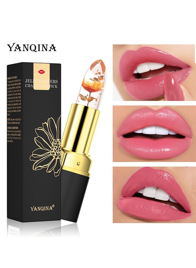 YANQINA Jelly Flower Change Lipstick - Color Changing Lipstick, Transparent Moisturizing Dried Flower Color Changing Lipstick, Crystal Flower Jelly Lipstick, Magic Temperature Color Change Lipstick Lip Gloss  #03 - Image 1