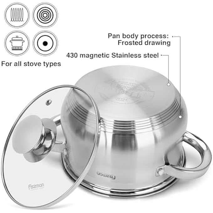 فيسمان قدر مع غطاء زجاجي 20×125 سم، سعة 39 لترًا، مع علامة قياس، قدر من الفولاذ المقاوم للصدأ من سلسلة Felina، مقبض StayCool، جاهز للاستخدام في غسالة الأطباق، متوافق مع جميع مواقد الطهي - Image 5