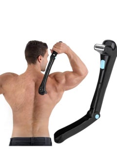 Cordless Electric Back Hair Shaver for Men, Foldable Body Groomer with Adjustable Ergonomic Curved Handle, Ideal for Easy Back Hair Removal and Trimming.