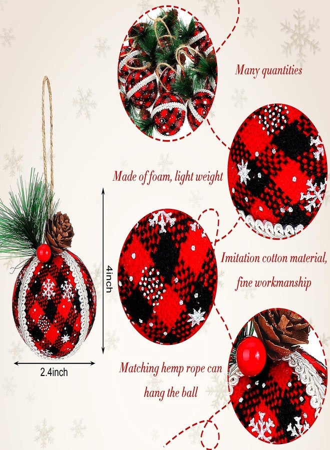 Canlierr 12 Pieces Christmas Buffalo Plaid Ball Ornaments Rustic Christmas Ornaments Plaid Foam Burlap Ornament Xmas Tree Hanging Decorations for Party Anniversary Decor - Image 3