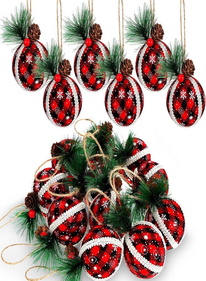 Canlierr 12 Pieces Christmas Buffalo Plaid Ball Ornaments Rustic Christmas Ornaments Plaid Foam Burlap Ornament Xmas Tree Hanging Decorations for Party Anniversary Decor - Image 1