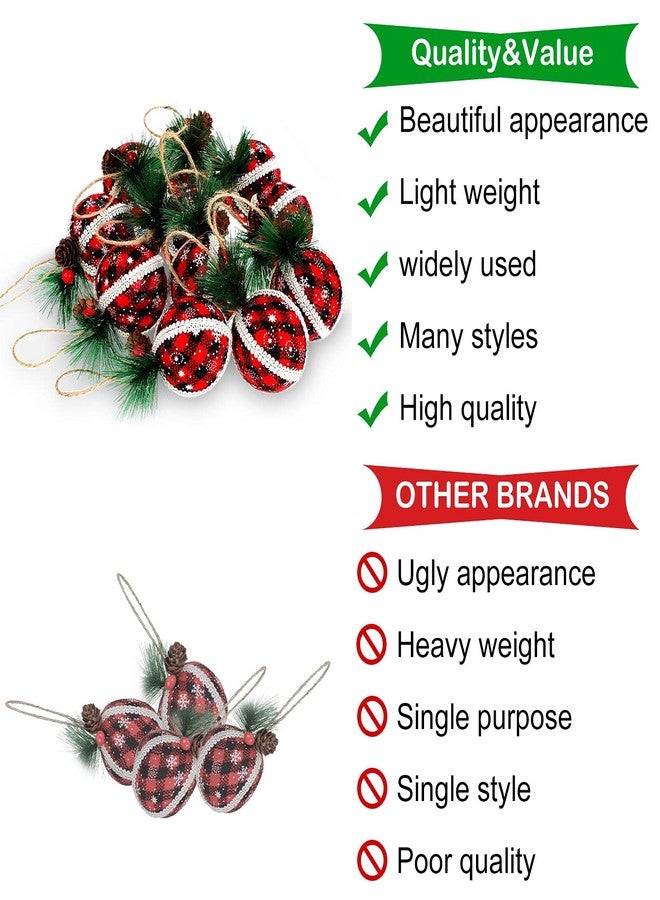 Canlierr 12 Pieces Christmas Buffalo Plaid Ball Ornaments Rustic Christmas Ornaments Plaid Foam Burlap Ornament Xmas Tree Hanging Decorations for Party Anniversary Decor - Image 5