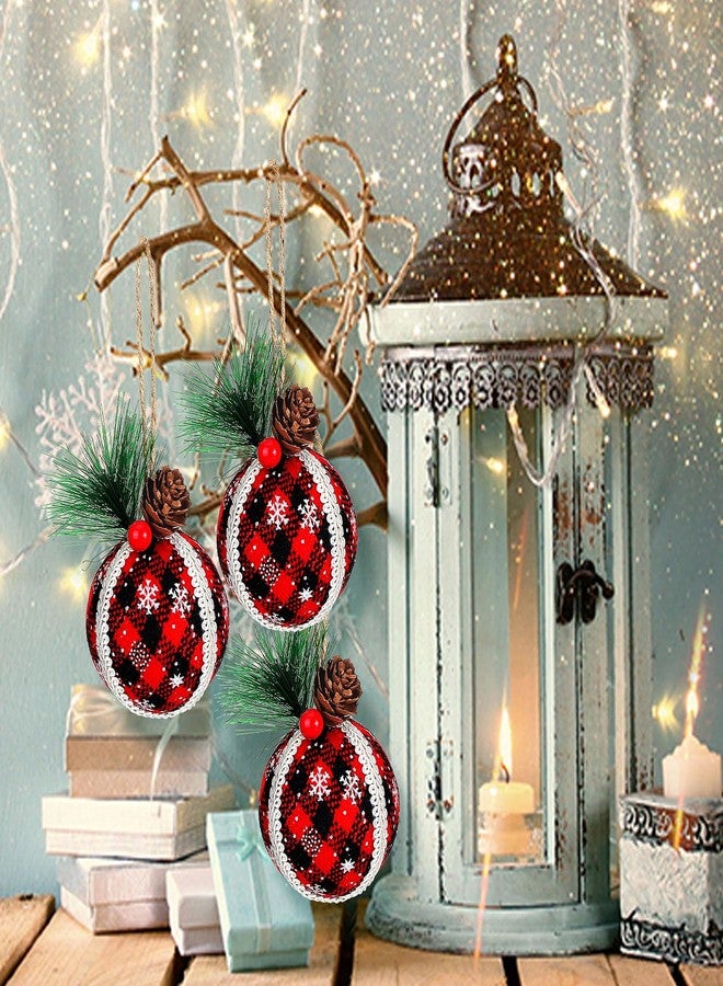 Canlierr 12 Pieces Christmas Buffalo Plaid Ball Ornaments Rustic Christmas Ornaments Plaid Foam Burlap Ornament Xmas Tree Hanging Decorations for Party Anniversary Decor - Image 4