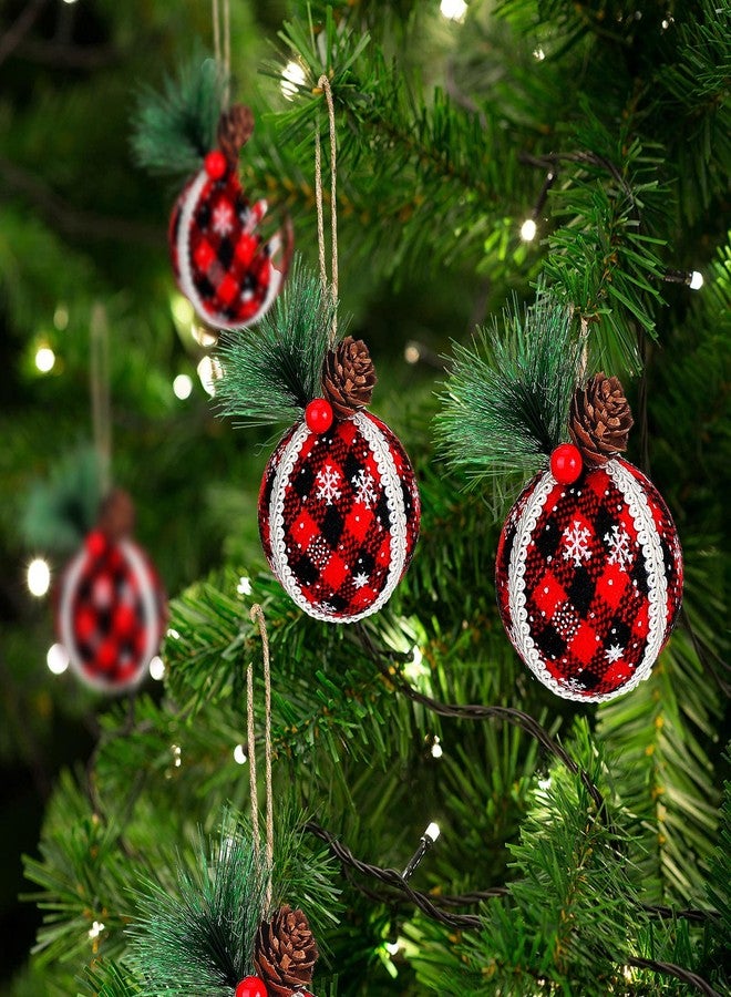 Canlierr 12 Pieces Christmas Buffalo Plaid Ball Ornaments Rustic Christmas Ornaments Plaid Foam Burlap Ornament Xmas Tree Hanging Decorations for Party Anniversary Decor - Image 2