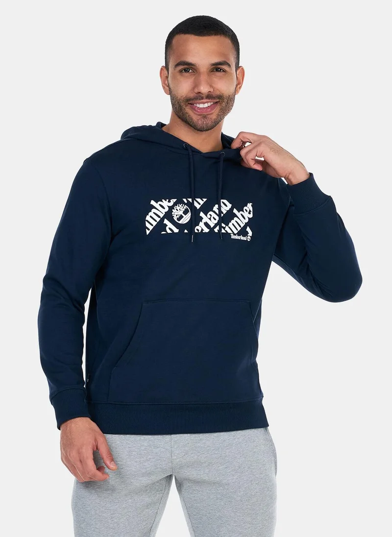 Timberland Men's Linear Logo Print T-Hoodie