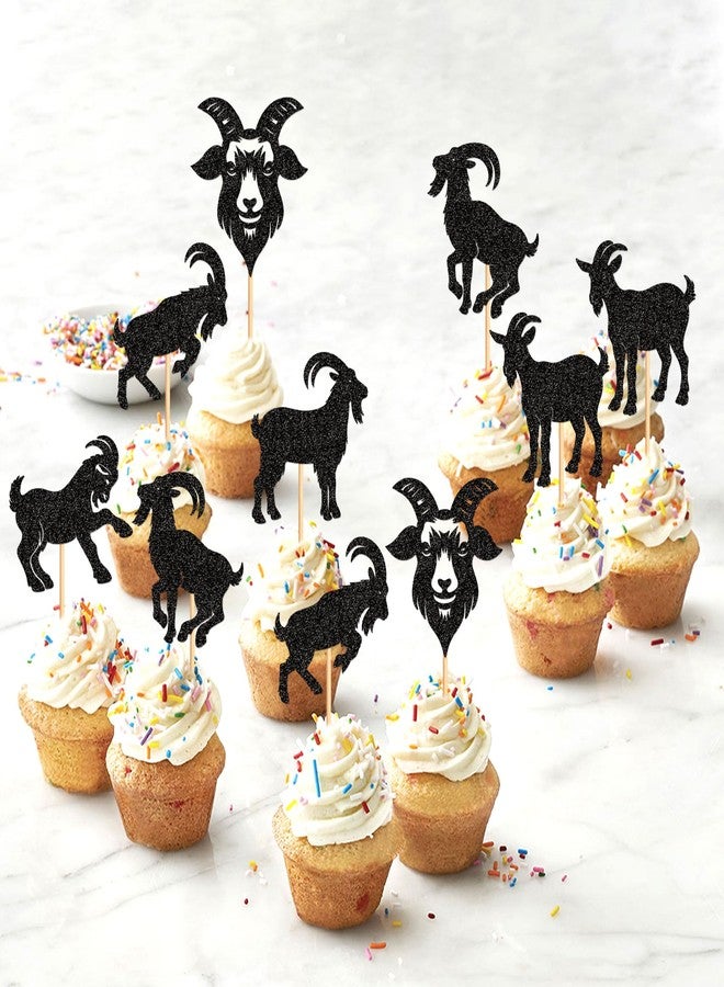 Ercadio 24Pcs Goat Cupcake Toppers Black Glitter Sheep Cupcake Picks Animal Goat Cake Decorations for Baby Shower Kids Birthday Animal Theme Party Decorations Supplies - Image 5