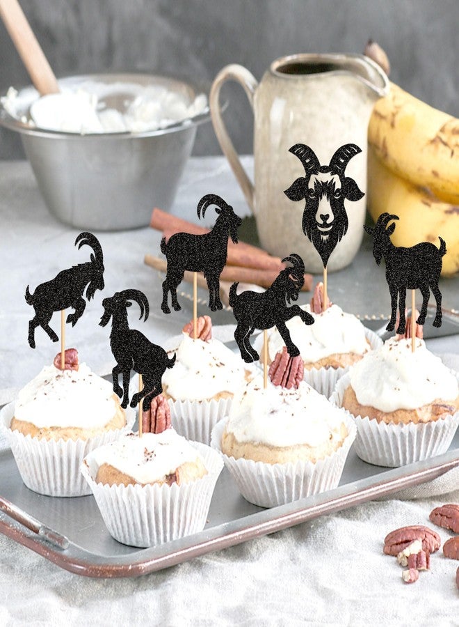 Ercadio 24Pcs Goat Cupcake Toppers Black Glitter Sheep Cupcake Picks Animal Goat Cake Decorations for Baby Shower Kids Birthday Animal Theme Party Decorations Supplies - Image 3