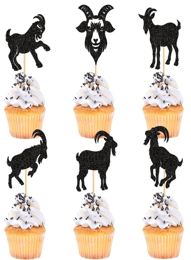 Ercadio 24Pcs Goat Cupcake Toppers Black Glitter Sheep Cupcake Picks Animal Goat Cake Decorations for Baby Shower Kids Birthday Animal Theme Party Decorations Supplies - Image 1