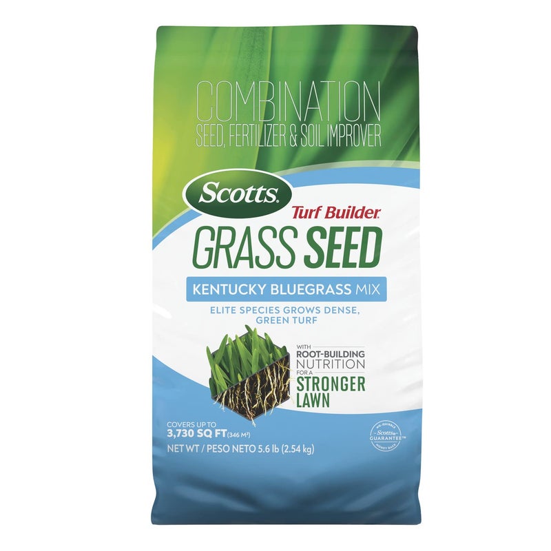 Scotts Turf Builder Grass Seed Kentucky Bluegrass Mix with Fertilizer and Soil Improver, Grows Dense, Green Turf, 5.6 lbs. - Image 1
