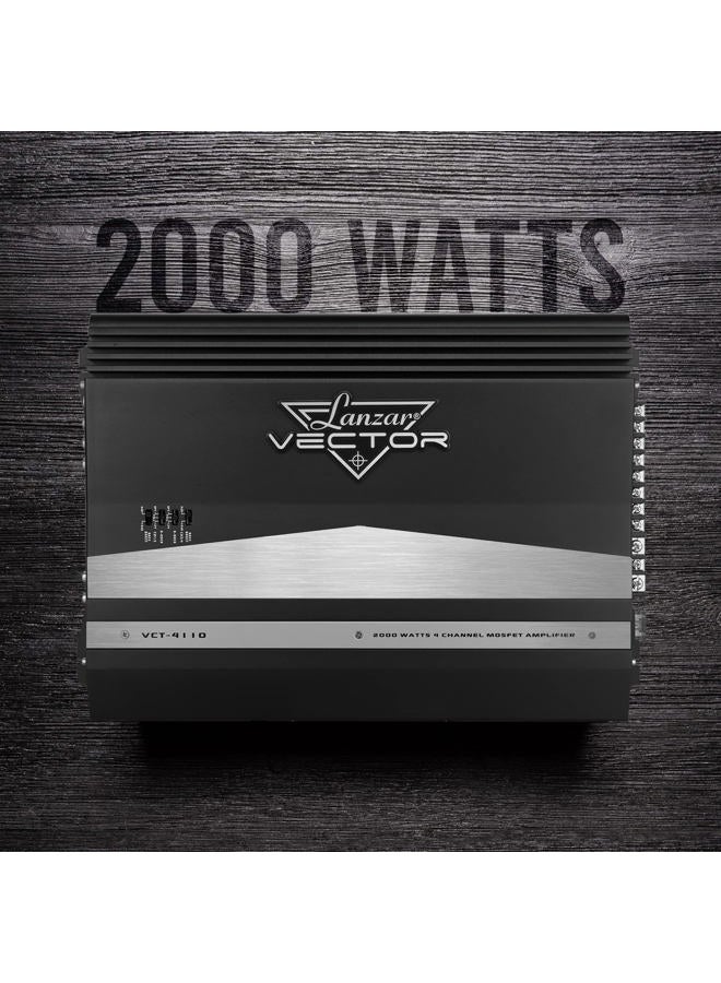 Lanzar VCT4110 4-Channel High Power MOSFET Amplifier - Slim 2000 Watt Bridgeable Mono Stereo 4 Channel Car Audio Amplifier w/Crossover Frequency,Black, White - Image 2