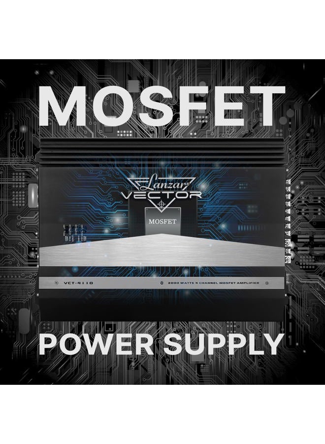 Lanzar VCT4110 4-Channel High Power MOSFET Amplifier - Slim 2000 Watt Bridgeable Mono Stereo 4 Channel Car Audio Amplifier w/Crossover Frequency,Black, White - Image 4
