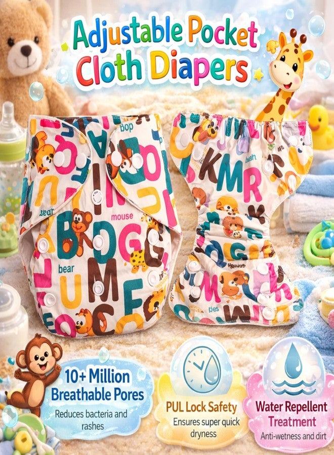 AEREX Premium Reusable Baby Printed 2 Cloth Diapers For 0 to 3 Years With 2 Black Insert Pad | Leak Proof Washable Diapers For New Born Babies | Adjustable Pocket Cloth Diaper Nappies (Yellow & White) - Image 3