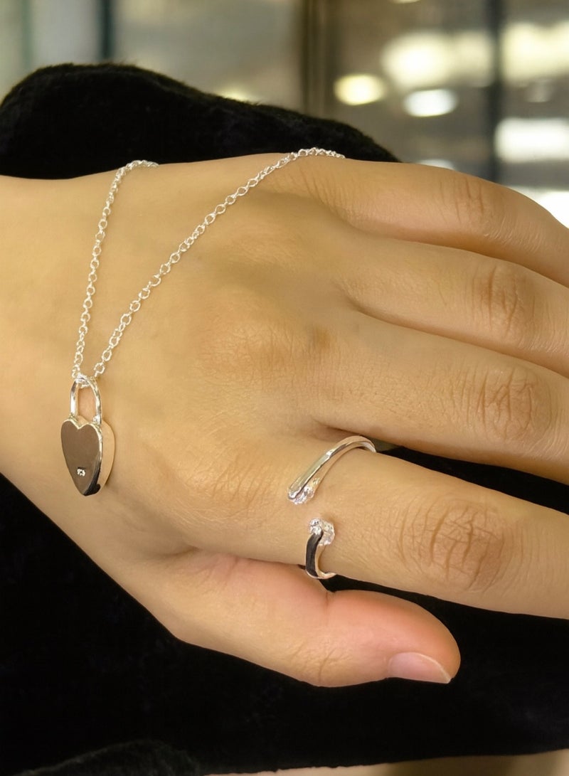 Elegance Luxury & Elegant 925 Silver Plated Necklace & One Size Ring Jewellery Set For Women - Image 2