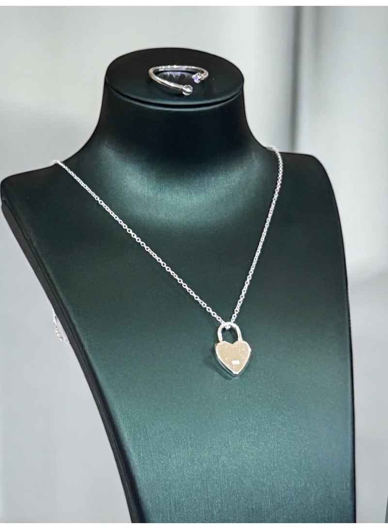 Elegance Luxury & Elegant 925 Silver Plated Necklace & One Size Ring Jewellery Set For Women - Image 3