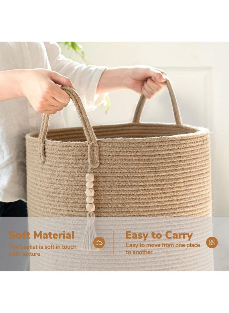 JINFANLI Large Laundry Basket, Waterproof, Dirty Clothes Hamper, Freestanding Laundry Hamper, Collapsible Tall Clothes Hamper with Extended Handles for Clothes Toys in the Dorm and Family(Khaki Jute, 16" x 20") - Image 3