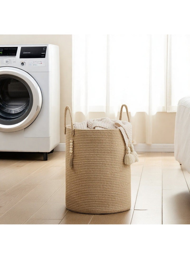 JINFANLI Large Laundry Basket, Waterproof, Dirty Clothes Hamper, Freestanding Laundry Hamper, Collapsible Tall Clothes Hamper with Extended Handles for Clothes Toys in the Dorm and Family(Khaki Jute, 16" x 20") - Image 4
