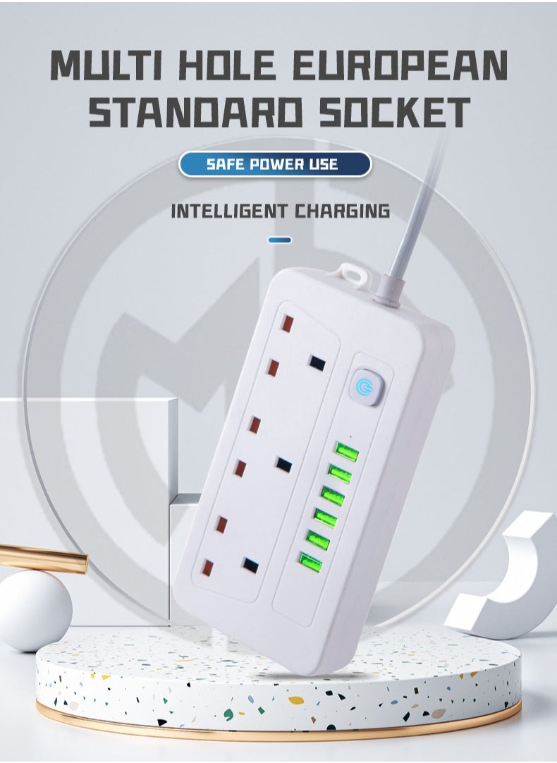 Multifunctional Power Socket 3 Socket 2500W with Wireless Quick Charging Station, USB , Type-C Port. 2 meters, 3 meters extension cable