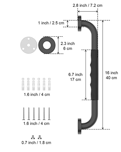 Munzong 16 Inch Black Shower Grab Bar w/Anti Slip Rubber Grip, Munzong 2 Pack Stainless Steel Bathroom Grab Bar, Bathroom Balance Bar,Safety Handrail Support,Handicap Injury Elderly Senior Assist Bath Handle - Image 2