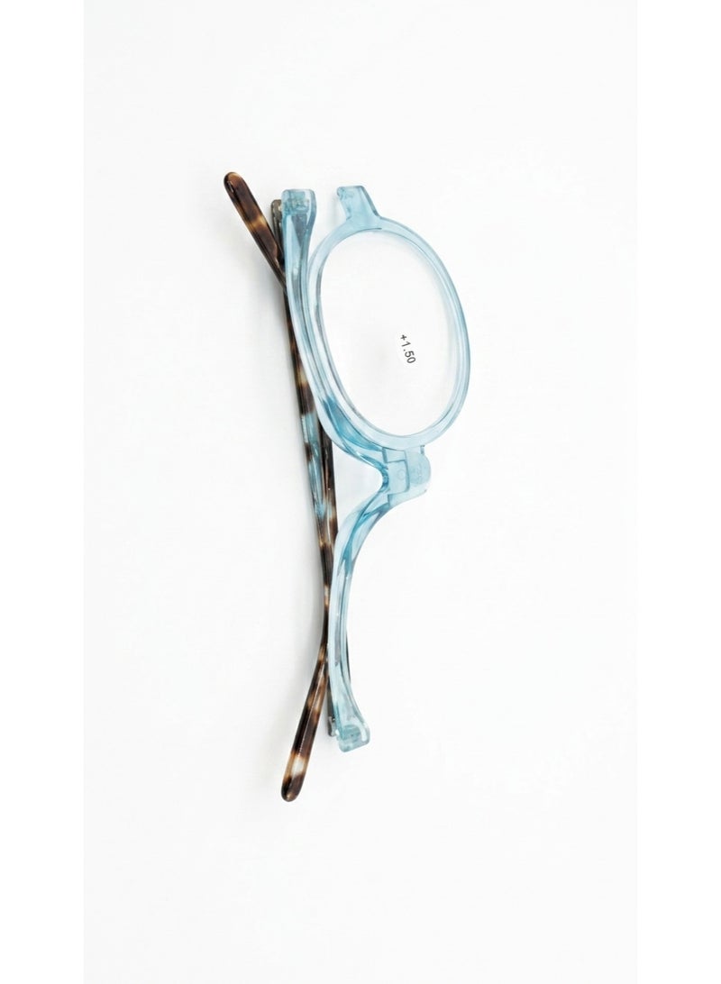 My souq Rotating Makeup Reading Glasses Single Lens 180 Degree Flip Magnifying Cosmetic Glasses (+1.50) - Blue Frame