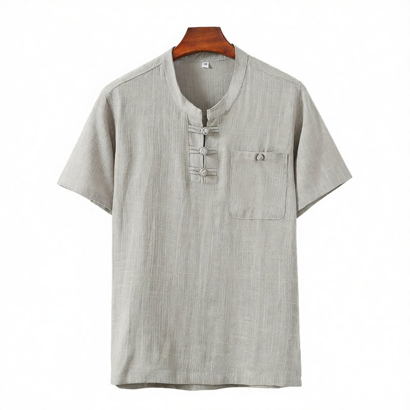 Men's Chinese Style Linen Casual Short Sleeve T-Shirt and Pants Set for Fathers