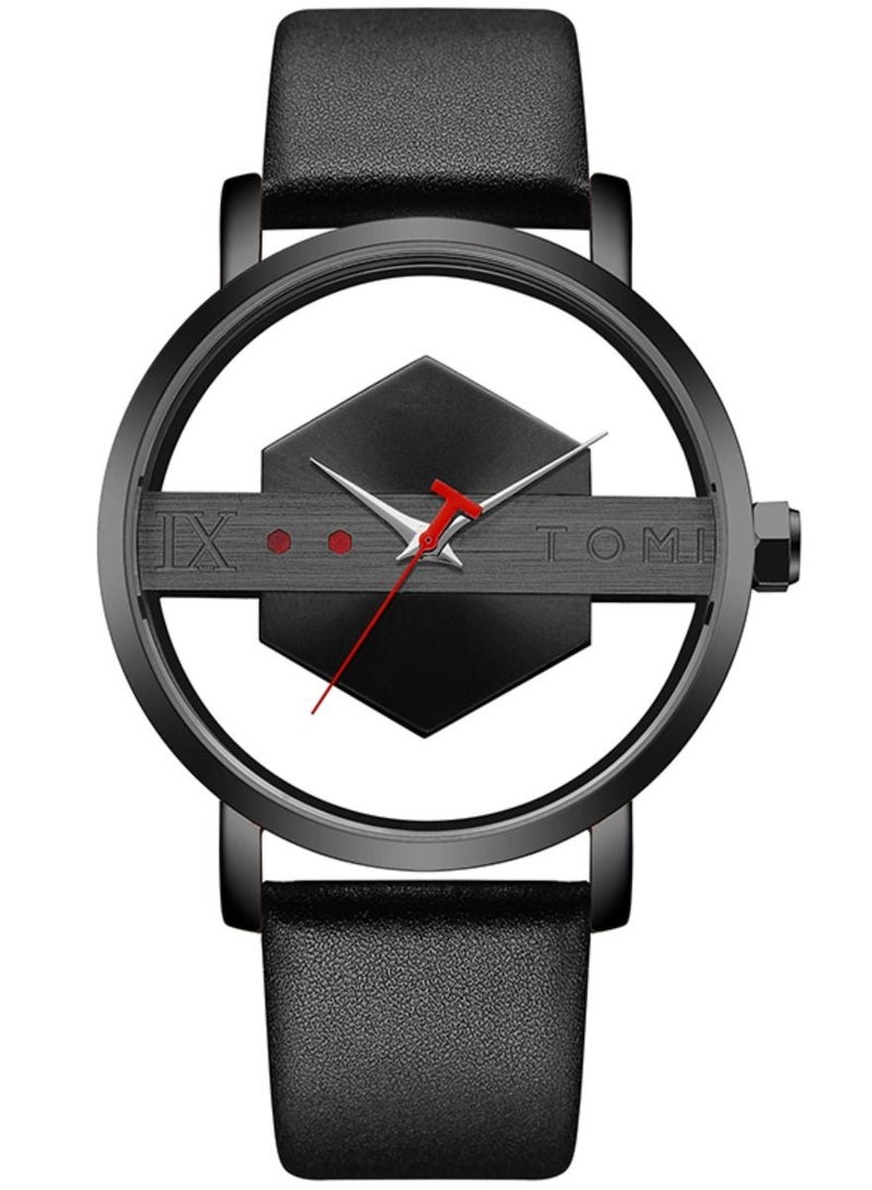 TOMI A stylish unisex wrist watch from TOMI with a black leather strap for men and women from TOMI, the watch face size is 40 mm and the thickness is 9 mm - Image 1