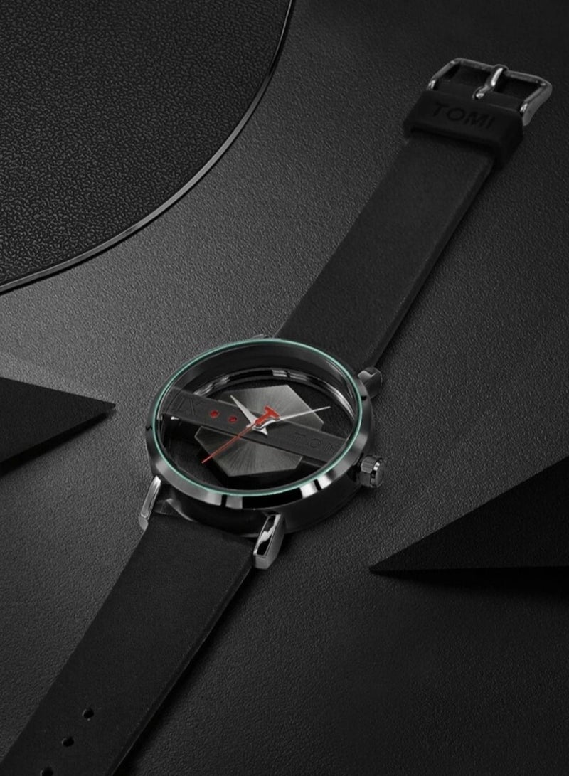 TOMI A stylish unisex wrist watch from TOMI with a black leather strap for men and women from TOMI, the watch face size is 40 mm and the thickness is 9 mm - Image 5