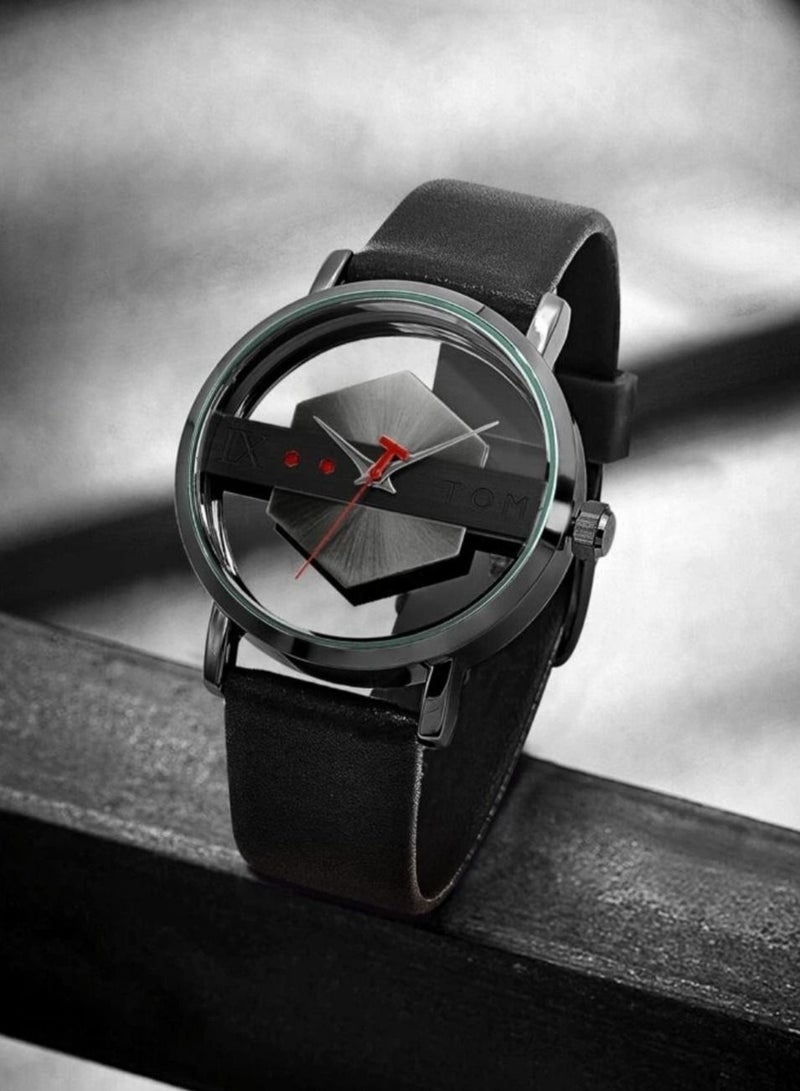 TOMI A stylish unisex wrist watch from TOMI with a black leather strap for men and women from TOMI, the watch face size is 40 mm and the thickness is 9 mm - Image 4