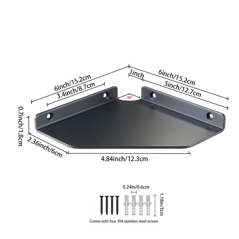 YUjieSTC Corner Shelf Wall Mounted, Black Corner Shelf, Shower Shelf, Floating Corner Shelf â€“ 3mm Aluminum Matte, for Bathroom Kitchen Living Room, 6 Inch Holds Phone, Plants, Speaker - Image 2