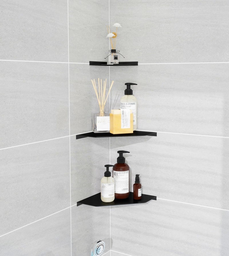 YUjieSTC Corner Shelf Wall Mounted, Black Corner Shelf, Shower Shelf, Floating Corner Shelf â€“ 3mm Aluminum Matte, for Bathroom Kitchen Living Room, 6 Inch Holds Phone, Plants, Speaker - Image 3