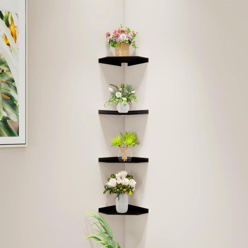 YUjieSTC Corner Shelf Wall Mounted, Black Corner Shelf, Shower Shelf, Floating Corner Shelf â€“ 3mm Aluminum Matte, for Bathroom Kitchen Living Room, 6 Inch Holds Phone, Plants, Speaker - Image 5