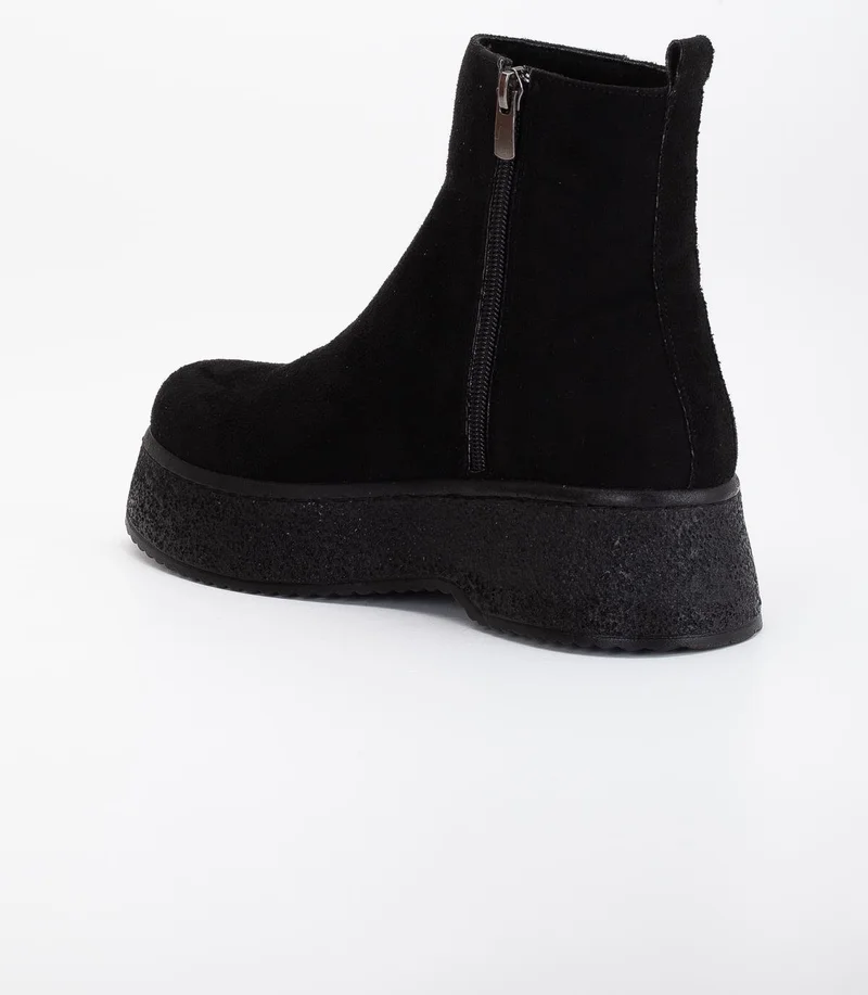 Dilimler Ayakkabı Slices Shoes Women Boots Black Thick Sole Suede Laceless Flat
