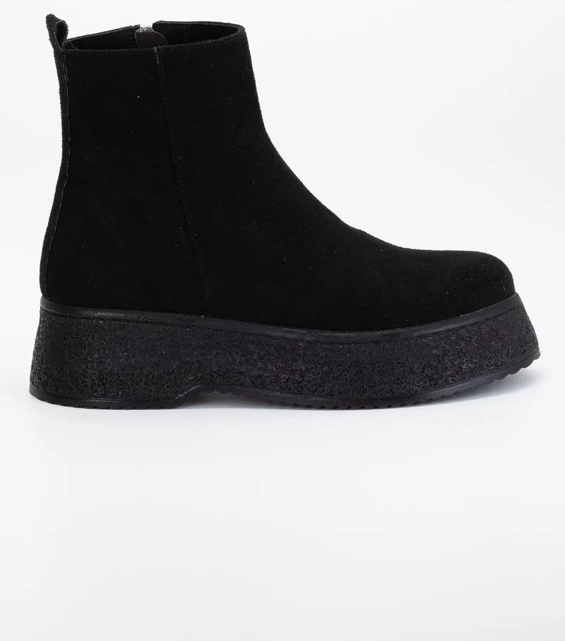 Dilimler Ayakkabı Slices Shoes Women Boots Black Thick Sole Suede Laceless Flat