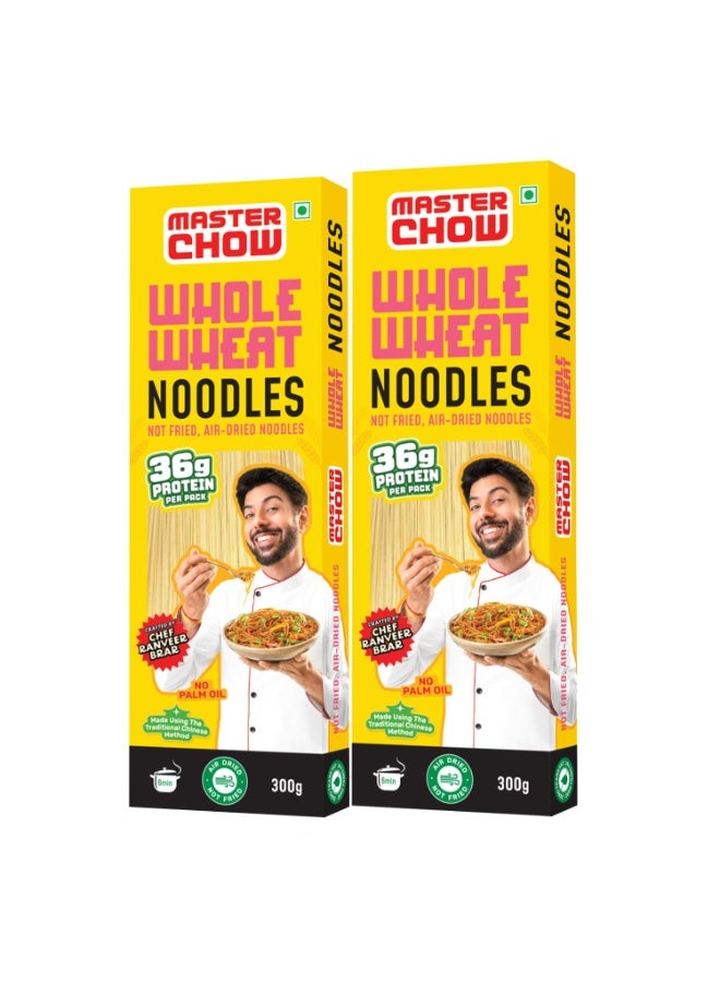 MasterChow Whole Wheat Noodles - Pack of 2 | Not Fried | Serves 10 Meals - 600gms