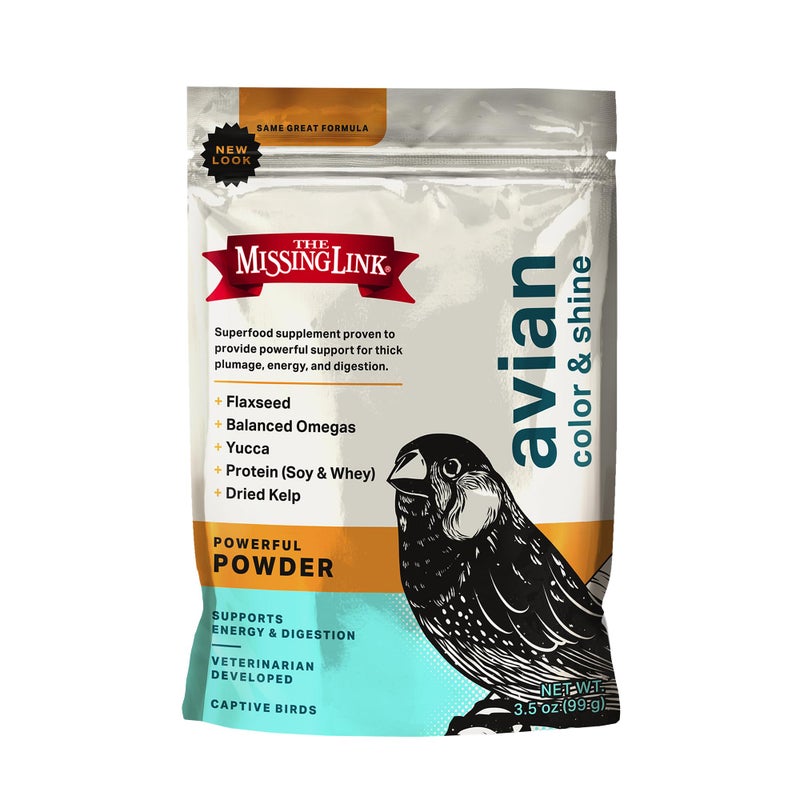 The Missing Link Avian Color & Shine Superfood Supplement Powder for Captive Birds - Flaxseed, Yucca, Kelp, Phytonutrients & Protein - Supports Energy, Plumage, Digestive & Immune Health - 3.5oz - Image 1