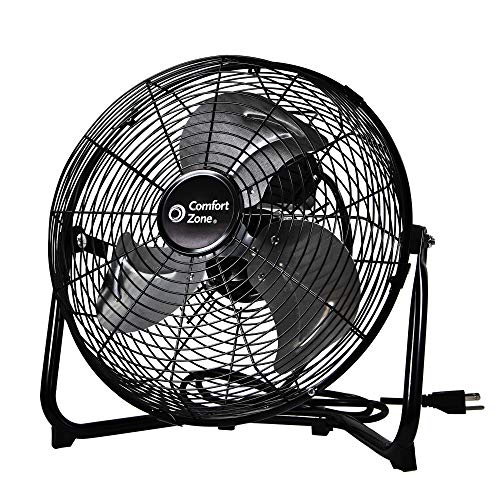 Comfort Zone Cradle Floor Fan 12 inch 3 Speed High Velocity 180 Degree Adjustable Tilt AllMetal Carry Handle Rubber Feet Airflow 1542 ftsec Ideal for Home Bedroom Office CZHV12B