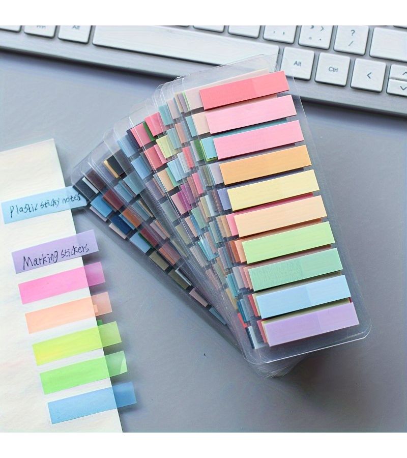1000 Random Colors Vintage Fluorescent Transparent Sticky Notes Oblong Shape with Index Tabs Morandi Color Coding Flags for Home Office School Organizational Tools - Image 3