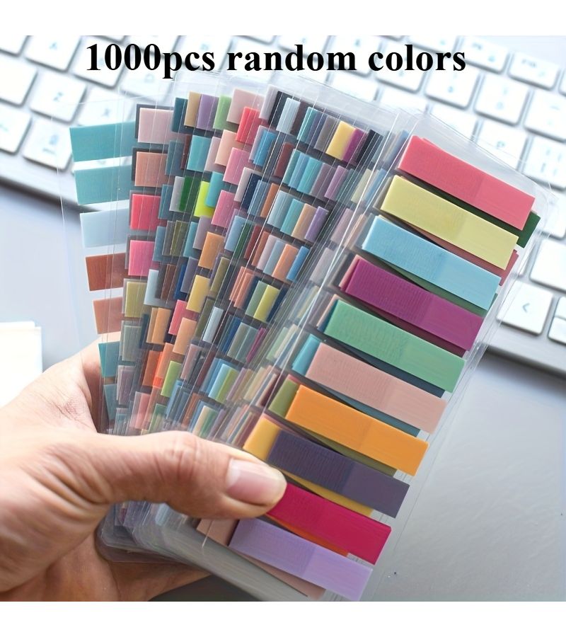 1000 Random Colors Vintage Fluorescent Transparent Sticky Notes Oblong Shape with Index Tabs Morandi Color Coding Flags for Home Office School Organizational Tools - Image 2