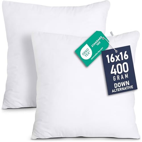 Utopia Bedding Throw Pillows Insert (Pack of 2, White) - 16 x 16 Inches Bed and Couch Pillows - Indoor Decorative Pillow - Image 1