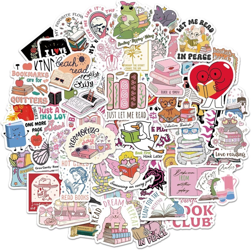 QTL Waterproof Read Stickers for Laptop Luggage Scrapbook Postcard (80 Pcs Bookish Style) - Image 1