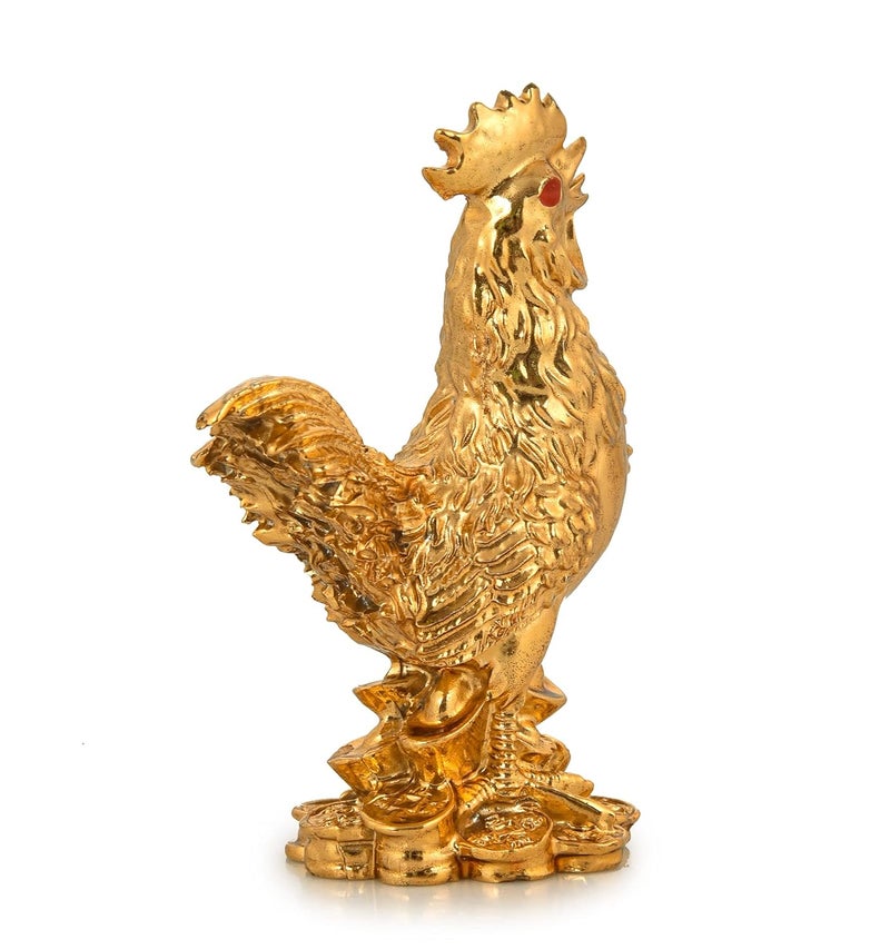 PPJ Feng Shui Rooster Statue 4 Inch x 3 Inch Good Fortune Harmony Protection from Politicking Backbiting JealousyGolden - Image 4