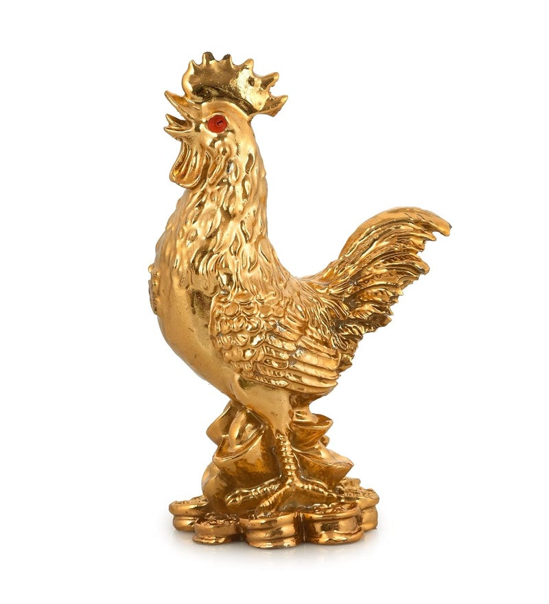 PPJ Feng Shui Rooster Statue 4 Inch x 3 Inch Good Fortune Harmony Protection from Politicking Backbiting JealousyGolden - Image 3