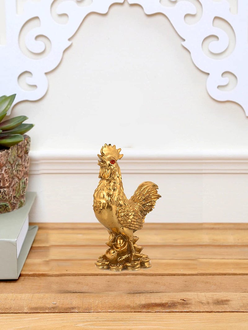 PPJ Feng Shui Rooster Statue 4 Inch x 3 Inch Good Fortune Harmony Protection from Politicking Backbiting JealousyGolden - Image 2