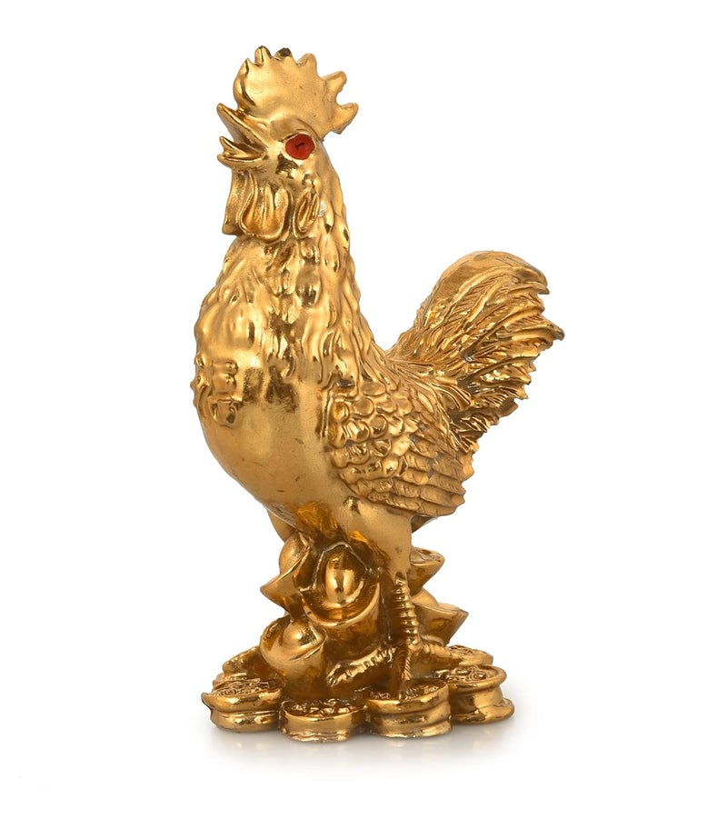 PPJ Feng Shui Rooster Statue 4 Inch x 3 Inch Good Fortune Harmony Protection from Politicking Backbiting JealousyGolden - Image 1