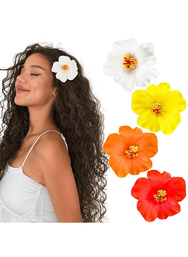 4Pcs Hawaiian Flower Hair Clips for Women,Plumeria Hibiscus Hair Clips Rose Hair Barrettes 3.5 Inch Artificial Flower Clips,Hair Accessories for Vacation Beach Party, Boho Clips for Girls Wedding - Image 1